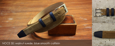 NOCE 30: walnut suede, blue smooth calfskin