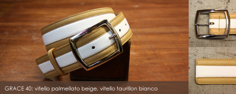 GRACE 40: vitello palmellato beige, vitello taurillon bianco 